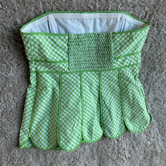 Lilly Pulitzer Green Gingham Strapless Meridian Top Scalloped Women's Size 2 - Picture 10 of 13